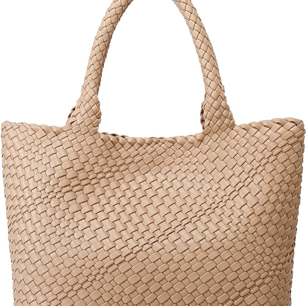 Tan Woven Tote with Braided Texture